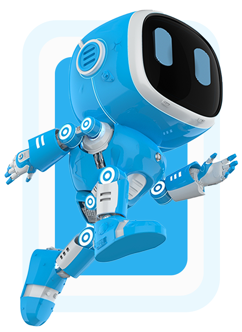 Blue AI robot running